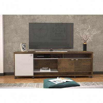 Rack Bancada Dallas Canela Com Off White - Lukaliam Móveis