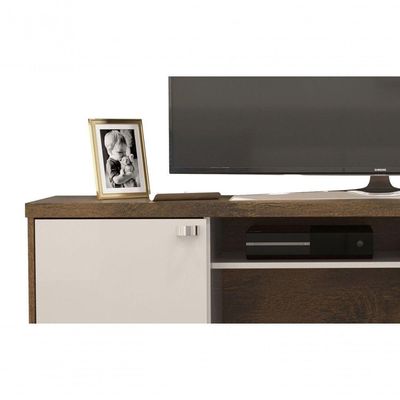 Rack Bancada Dallas Canela Com Off White - Lukaliam Móveis