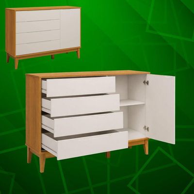 Comoda Sapateira Elfe Classic 1 Porta 4 Gavetas Areia Fosco Com Savana - Moveisaqui
