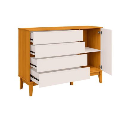 Comoda Sapateira Elfe Classic 1 Porta 4 Gavetas Areia Fosco Com Savana - Moveisaqui