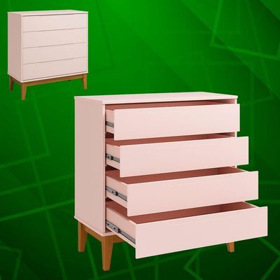 Comoda Gaveteira Elfe Classic 4 Gavetas Rosa Fosco - Moveisaqui