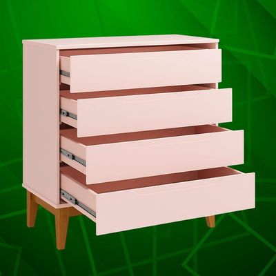 Comoda Gaveteira Elfe Classic 4 Gavetas Rosa Fosco - Moveisaqui