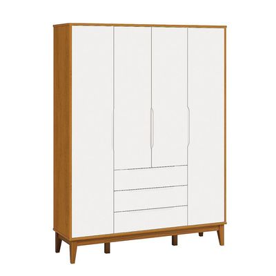 Roupeiro Elfe Classic 4 Portas 3 Classic Gavetas Branco Fosco Com Savana - Moveisaqui