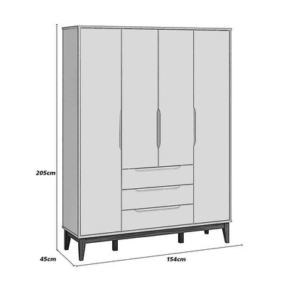 Roupeiro Elfe Classic 4 Portas 3 Classic Gavetas Branco Fosco Com Savana - Moveisaqui