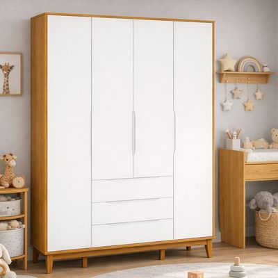 Roupeiro Elfe Classic 4 Portas 3 Classic Gavetas Branco Fosco Com Savana - Moveisaqui
