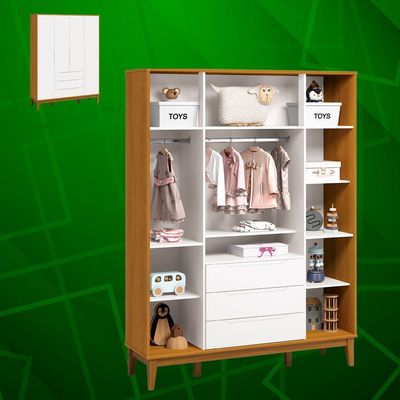 Roupeiro Elfe Classic 4 Portas 3 Classic Gavetas Branco Fosco Com Savana - Moveisaqui