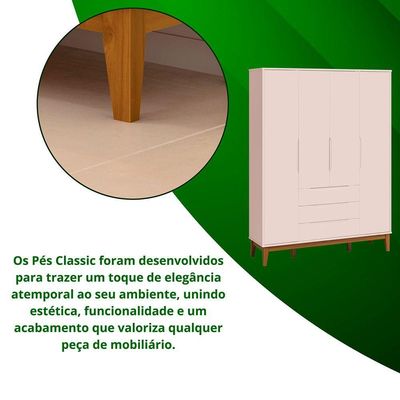 Roupeiro Elfe Classic 4 Portas 3 Gavetas Rosa Fosco - Moveisaqui