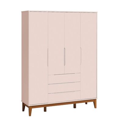 Roupeiro Elfe Classic 4 Portas 3 Gavetas Rosa Fosco - Moveisaqui