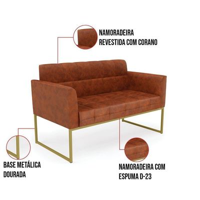 Sofá Namoradeira Elisa Corano Nozes Base Metálica Industrial Dourado - D'rossi