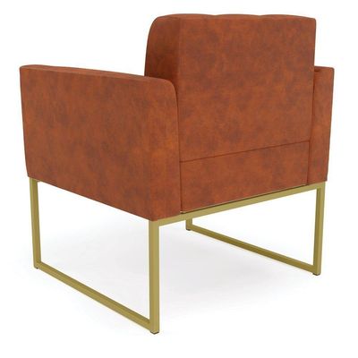 Kit 1 Sofá Namoradeira E 2 Poltronas Elisa Corano Nozes Base Metálica Industrial Dourado - D'rossi