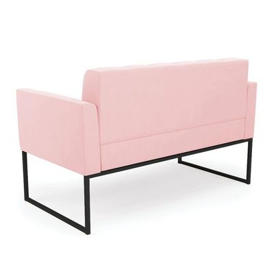 Kit 1 Sofá Namoradeira E 1 Poltrona Suede Base Metálica Industrial Preto - D'rossi Cor Rosa Bebê