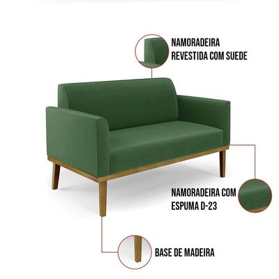 Sofá Namoradeira Com 2 Poltronas Base De Madeira Fixa Castanho Marisa Suede D03 - D?rossi Cor Verde