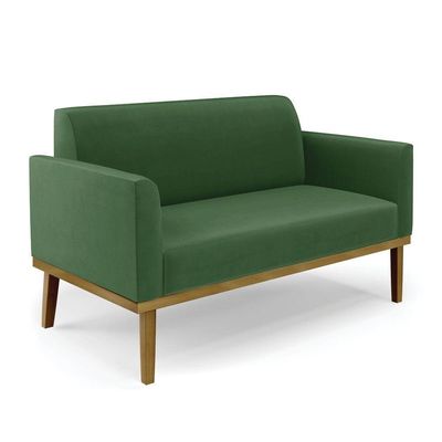 Sofá Namoradeira Com 2 Poltronas Base De Madeira Fixa Castanho Marisa Suede D03 - D?rossi Cor Verde