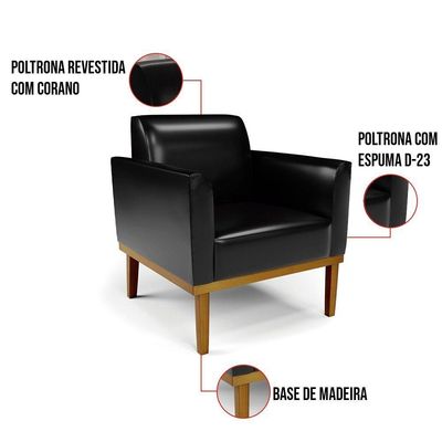 Sofá Namoradeira Com Poltrona Base De Madeira Fixa Castanho Marisa Corano Preto D03 - D?rossi