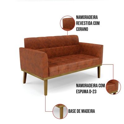 Sofá Namoradeira E 2 Poltronas Base Madeira Castanho Elisa Corano Nozes D03 - D'rossi