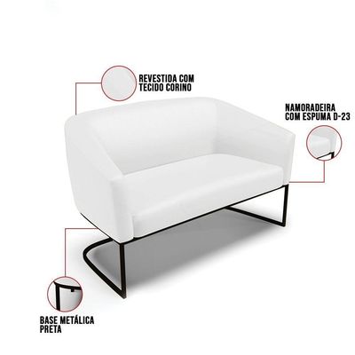Sofá Namoradeira 2 Lugares Base Industrial Preto Stella Corino D03 - D'rossi Cor Branco