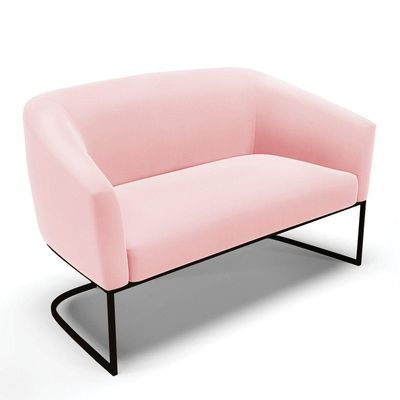 Sofá Namoradeira 2 Lugares Base Industrial Preto Stella Suede D03 - D'rossi Cor Rosa Bebê