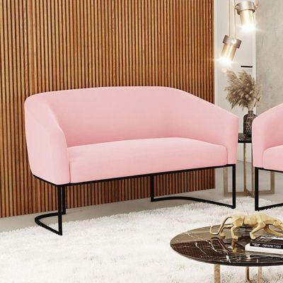 Sofá Namoradeira 2 Lugares Base Industrial Preto Stella Suede D03 - D'rossi Cor Rosa Bebê