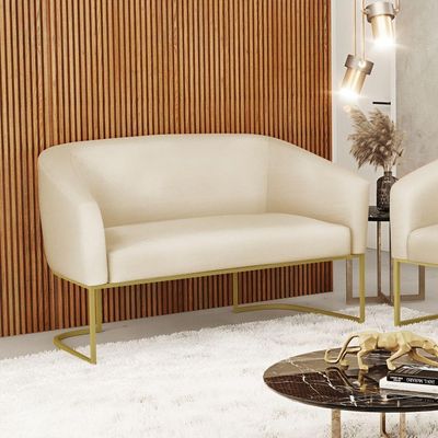 Sofá Namoradeira 2 Lugares Base Industrial Dourado Stella Corino Bege D03 - D'rossi