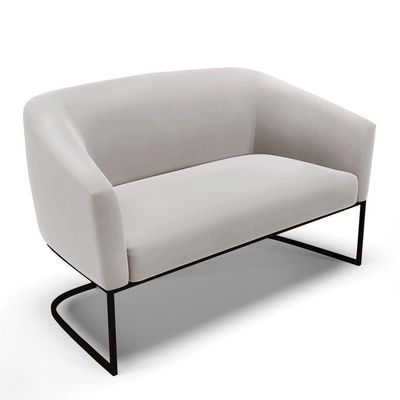 Sofá Namoradeira E Poltrona Base Industrial Preto Stella Veludo D03 - D'rossi Cor Cinza