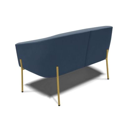 Sofá Namoradeira 2 Lugares Pé De Ferro Dourado Stella Suede Azul Marinho D03 - D'rossi