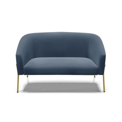 Sofá Namoradeira 2 Lugares Pé De Ferro Dourado Stella Suede Azul Marinho D03 - D'rossi