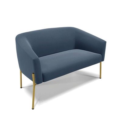 Sofá Namoradeira 2 Lugares Pé De Ferro Dourado Stella Suede Azul Marinho D03 - D'rossi