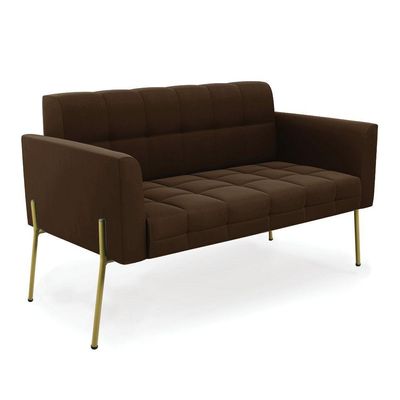Sofá Namoradeira E 2 Poltronas Pé De Ferro Dourado Elisa Suede D03 - D'rossi Cor Marrom