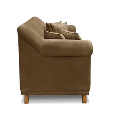 Sofá 3 Lugares Pé De Madeira Julieta 220 Cm Suede Caramelo S04 - D'rossi