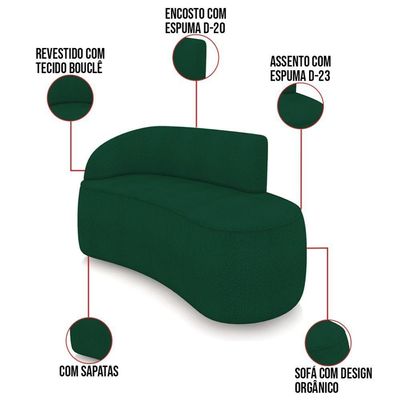 Sofá 2 Lugares Orgânico 140 Cm Morgan Bouclê Verde D03 - D'rossi