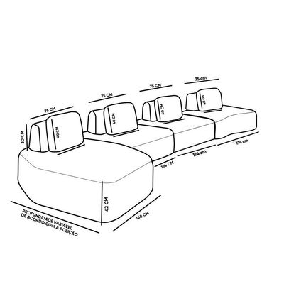 Sofá 4 Lugares Orgânico Com Chaise E 3 Módulos Berlim Bouclê Grafite-off White K01 - D'rossi