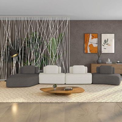 Sofá 4 Lugares Orgânico Com Chaise E 3 Módulos Berlim Bouclê Grafite-off White K01 - D'rossi