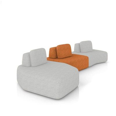 Sofá 3 Lugares Orgânico Com Chaise E 2 Módulos Berlim Bouclê Cz K01 - D'rossi Cinza Claro-caramelo