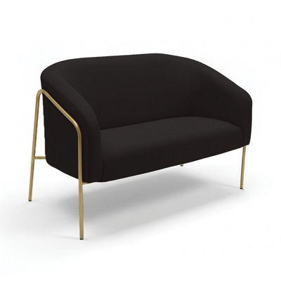 Sofá 2 Lugares Namoradeira Stella Base Industrial Alta Dourada Suede D03 - D'rossi Preto