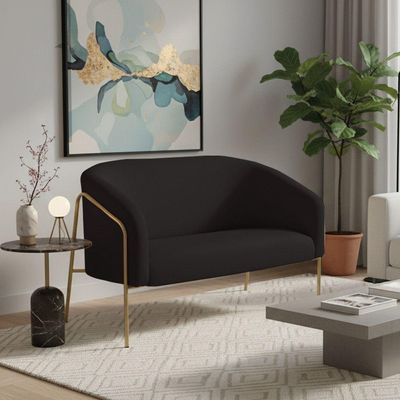 Sofá 2 Lugares Namoradeira Stella Base Industrial Alta Dourada Suede D03 - D'rossi Preto