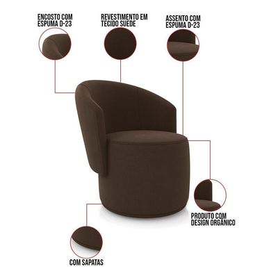 Sofá Namoradeira E 2 Poltronas Orgânica Para Sala Malu Suede M11 - D'rossi Marrom