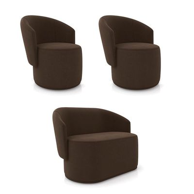Sofá Namoradeira E 2 Poltronas Orgânica Para Sala Malu Suede M11 - D'rossi Marrom
