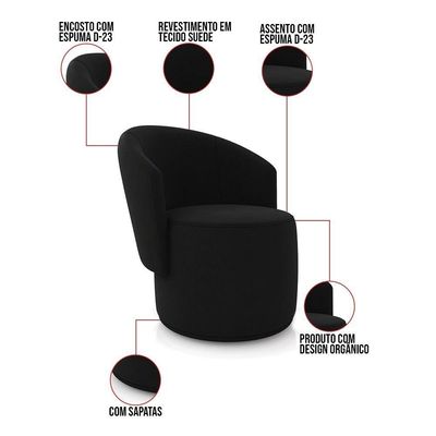 Sofá Namoradeira E 2 Poltronas Orgânica Para Sala Malu Suede Preto M11 - D'rossi