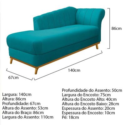 Kit Diva Recamier Vanessa 140Cm Lado Esquerdo E 02 Poltronas Laura Suede Cor Azulturquesa