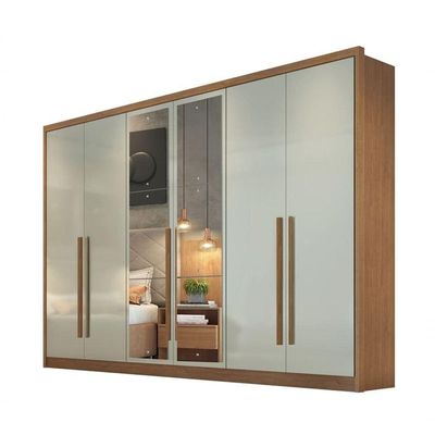 Guarda Roupa Casal Com Espelho 6 Portas 8 Gavetas - Robust -cumaru/fendi - Móveis Horizonte