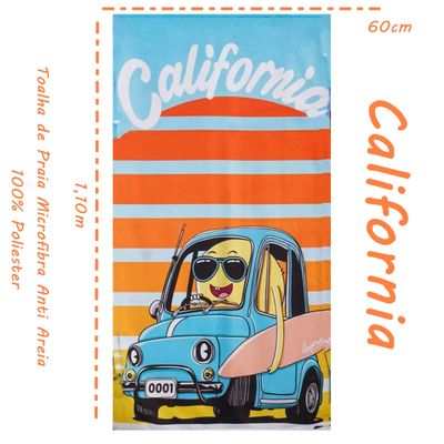 Toalha de Praia KazzaVip Microfibra 100% Poliéster Estampada Anti Areia California 60cm x 110m Laranja