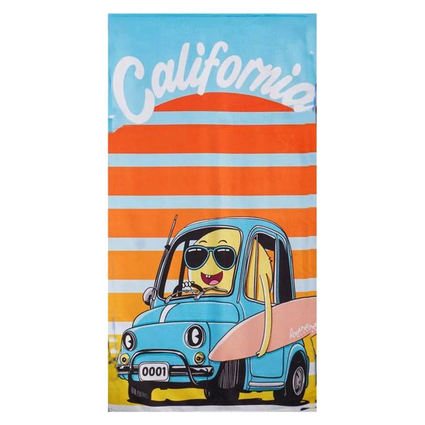 Toalha de Praia KazzaVip Microfibra 100% Poliéster Estampada Anti Areia California 60cm x 110m Laranja