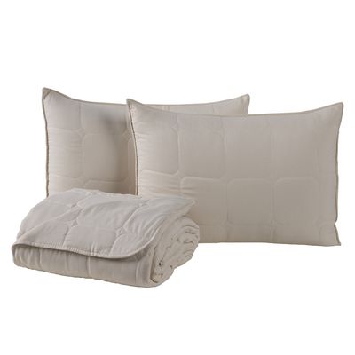 Kit Cobre Leito Colcha Lunar Queen 3 Peças 400 Fios Matelado Dupla Face - Bege - 100% Poliéster