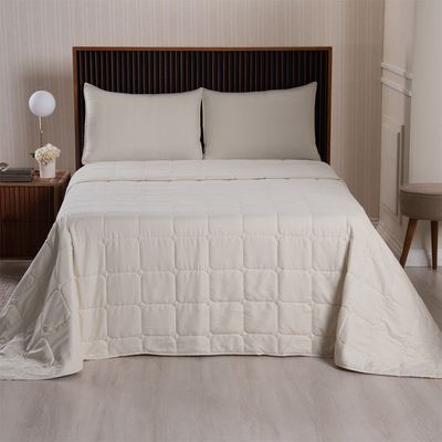 Kit Cobre Leito Colcha Lunar Queen 3 Peças 400 Fios Matelado Dupla Face - Bege - 100% Poliéster