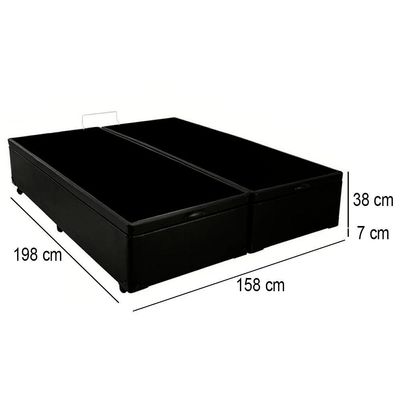 Cama Box Baú Queen Bipartido Sintético Mega Cama Preto 158x198x45cm