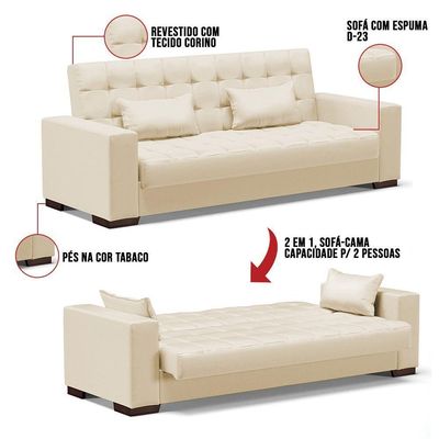 Sofá Cama 02 Lugares Lisboa Corino - D'Rossi Cor Bege