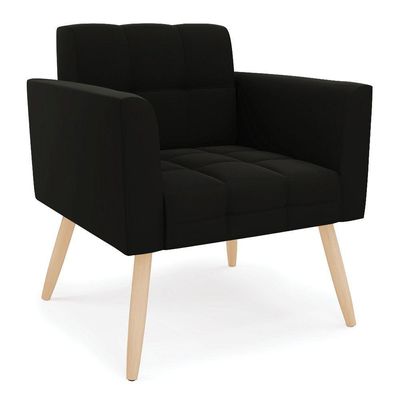 Kit 1 Sofá Namoradeira E 1 Poltrona Elisa Suede Pés Palito  - D'rossi Cor Preto