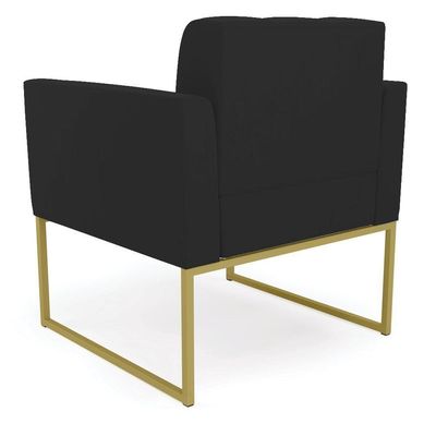 Kit 1 Sofá Namoradeira E 1 Poltrona Elisa Veludo Preto Base Metálica Industrial Dourado - D'rossi