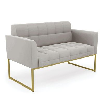 Kit 1 Sofá Namoradeira E 2 Poltronas Elisa Veludo Cinza Base Metálica Industrial Dourado - D'rossi