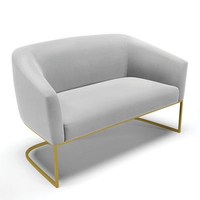 Sofá Namoradeira 2 Lugares Base Industrial Dourado Stella Suede Cinza D03 - D'rossi